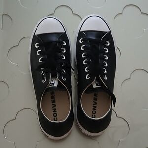 Converse Leather Black and White Low-Top Sneakers